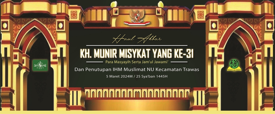 Jasa desain spanduk online untuk acara Haul Akbar KH Munir Misykat ke-31 di Kecamatan Trawas.