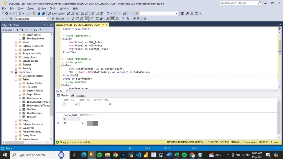 Jasa Analisis Data Statistik dan Deskriptif menggunakan SQL Server Management Studio.