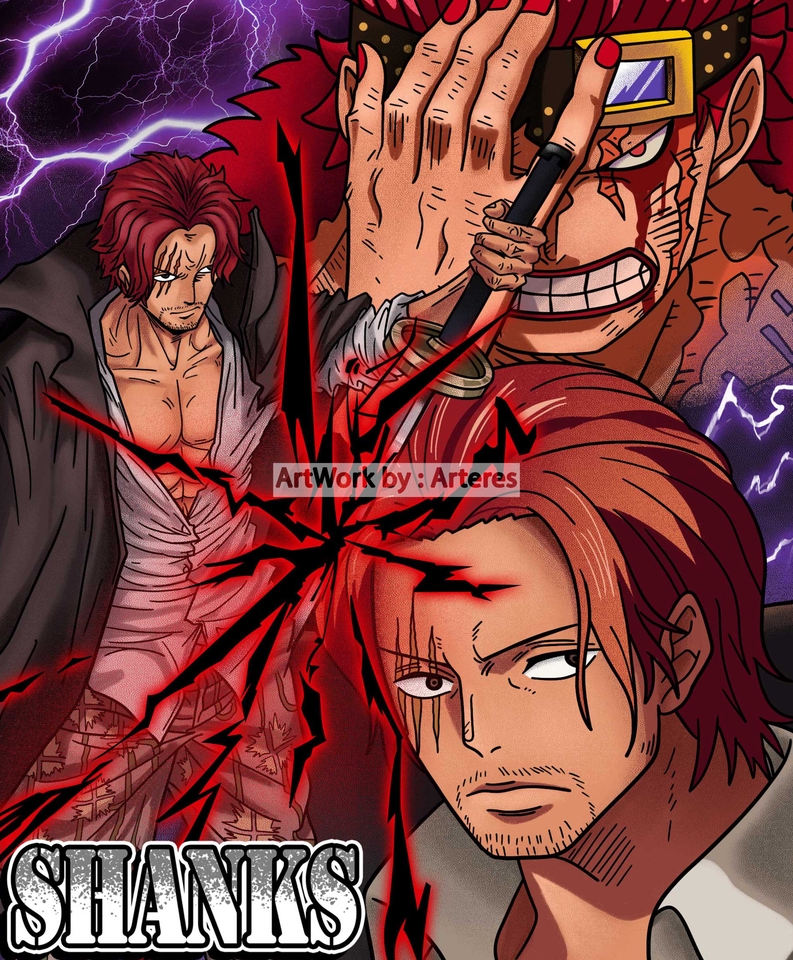 Desain kaos anime Shanks dengan gaya fashion yang keren dan modern.