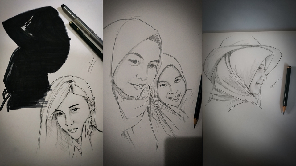 Gambar Potret - Pencil sketching and Painting - 6