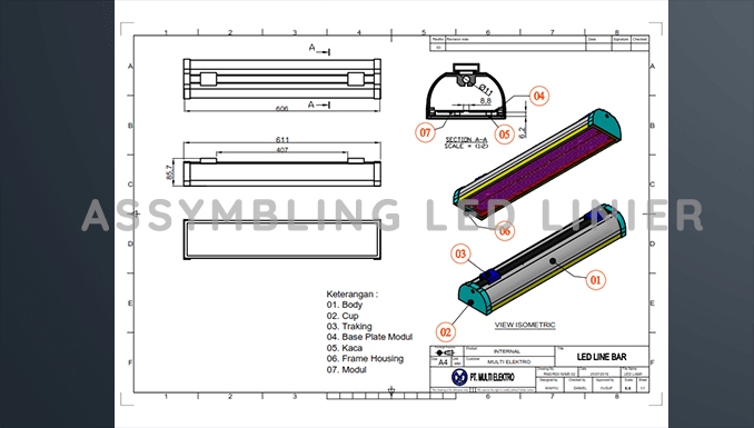 Jasa drafter autocad murah untuk pembuatan desain lampu LED bar.