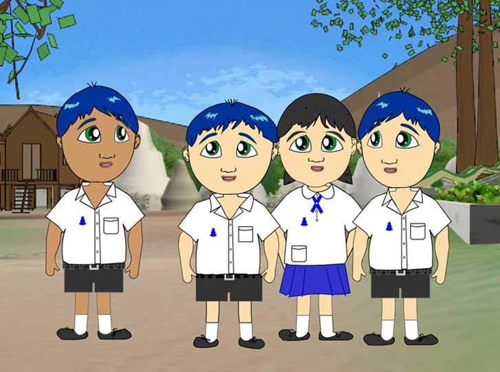 รับวาดรูปภาพประกอบ การ์ตูนเด็ก 4 ตัว ตัวละครน่ารัก สีสันสดใส เหมาะสำหรับภาพประกอบนิทาน