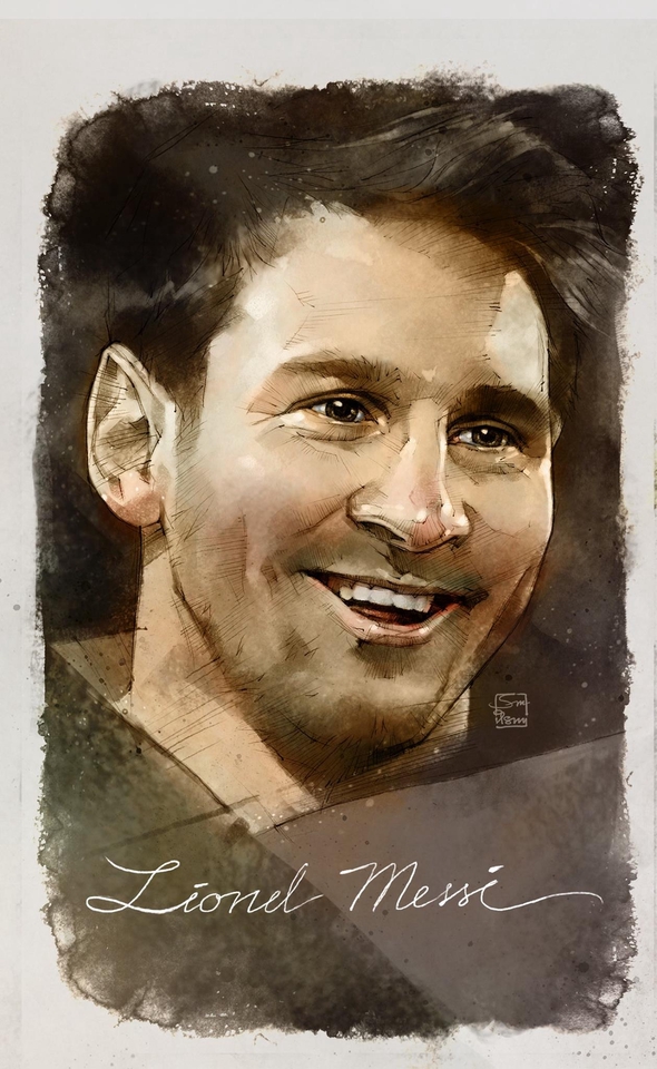 รับวาดภาพเหมือน  ภาพวาดเหมือน ลีโอเนล เมสซี่  นักฟุตบอล  ดารา  คนดัง  ภาพประกอบ