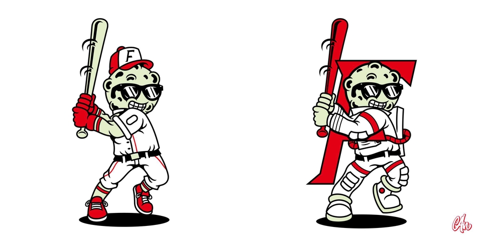 Desain kaos distro dengan karakter pria keren memegang tongkat baseball, cocok untuk desain kaos distro atau streetwear.