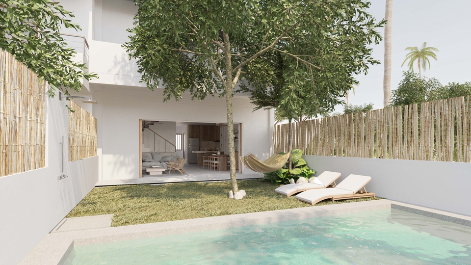 Jasa desain interior rumah minimalis dengan kolam renang dan taman