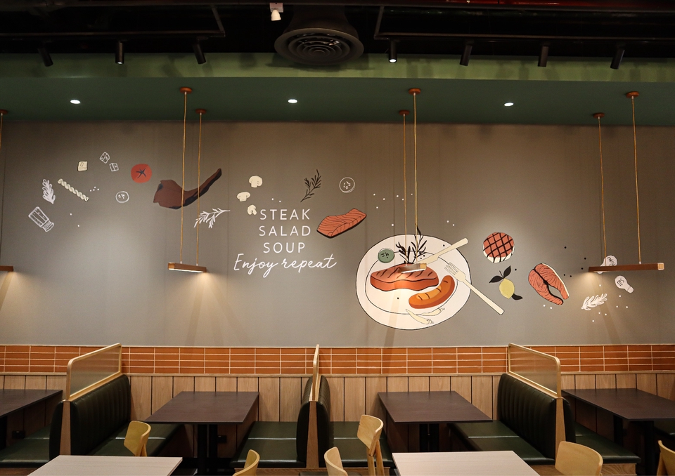 รับเพ้นท์ผนังร้านอาหารสไตล์3มิติ ภาพวาดผนังเมนูอาหาร