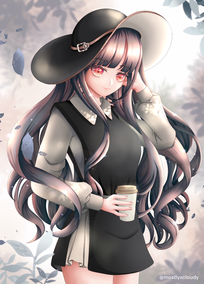 รับวาดรูปภาพประกอบ ภาพสาวสวยใส่หมวก วาดภาพดิจิตอลเพ้นท์