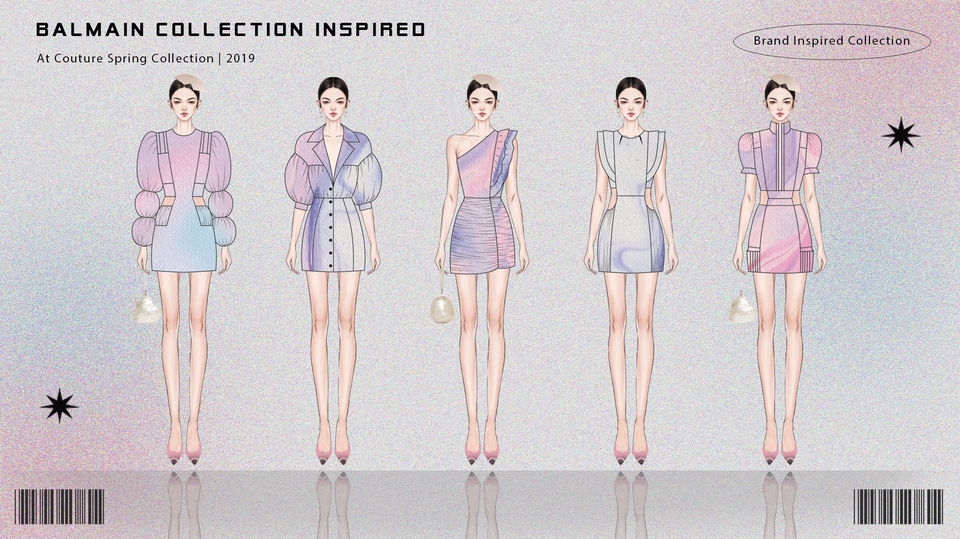 Ilustrasi digital untuk Balmain Collection, jasa desain ilustrasi fashion wanita, jasa gambar ilustrasi busana
