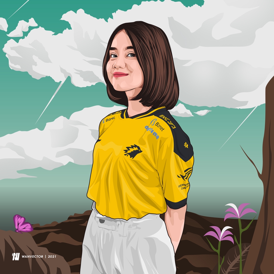 Jasa karikatur desain vektor wajah perempuan dengan tema esports