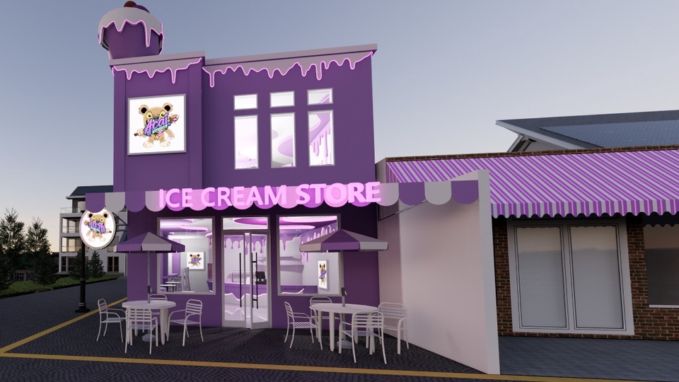 Desain 3d eksterior cafe minimalis dengan desain ruko dan interior bergaya modern untuk bisnis kuliner anda.