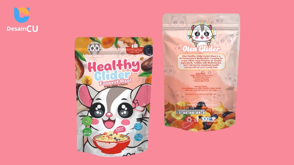 Desain kemasan snack sehat dengan gambar hamster lucu untuk anak, desain kemasan unik, jasa desain kemasan makanan, desain kemasan snack, desain label makanan, desain stiker makanan