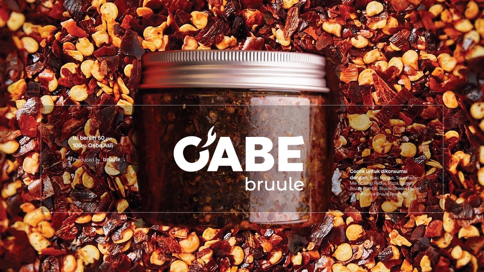 Jasa desain kemasan produk makanan unik Gabe Bruule sambal kemasan botol kaca