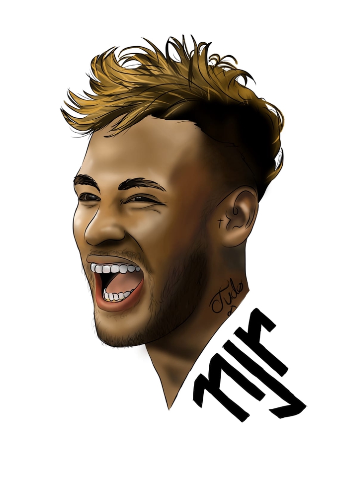 Jasa karikatur desain vektor wajah, gambar karikatur kartun Neymar Jr dengan pose tersenyum