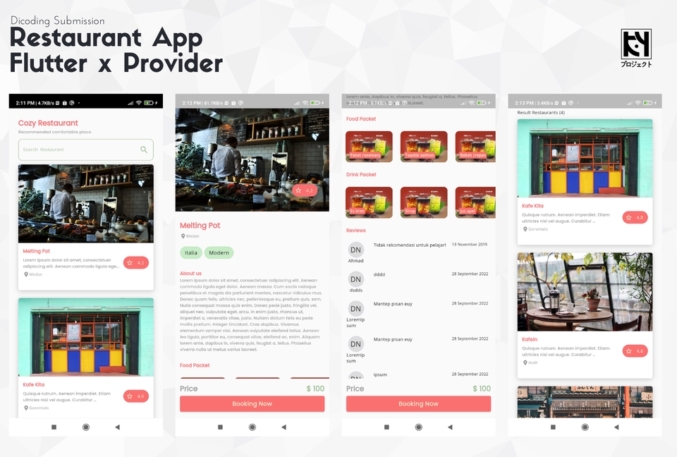 Jasa pembuatan aplikasi Android untuk restoran dengan Flutter dan Provider.