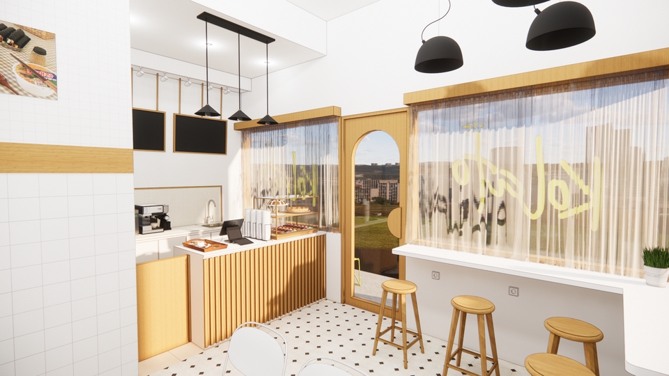 3D & Perspektif - Desain Interior 3D Render Rumah Tinggal/Cafe/Coffee Shop/Kantor - 3