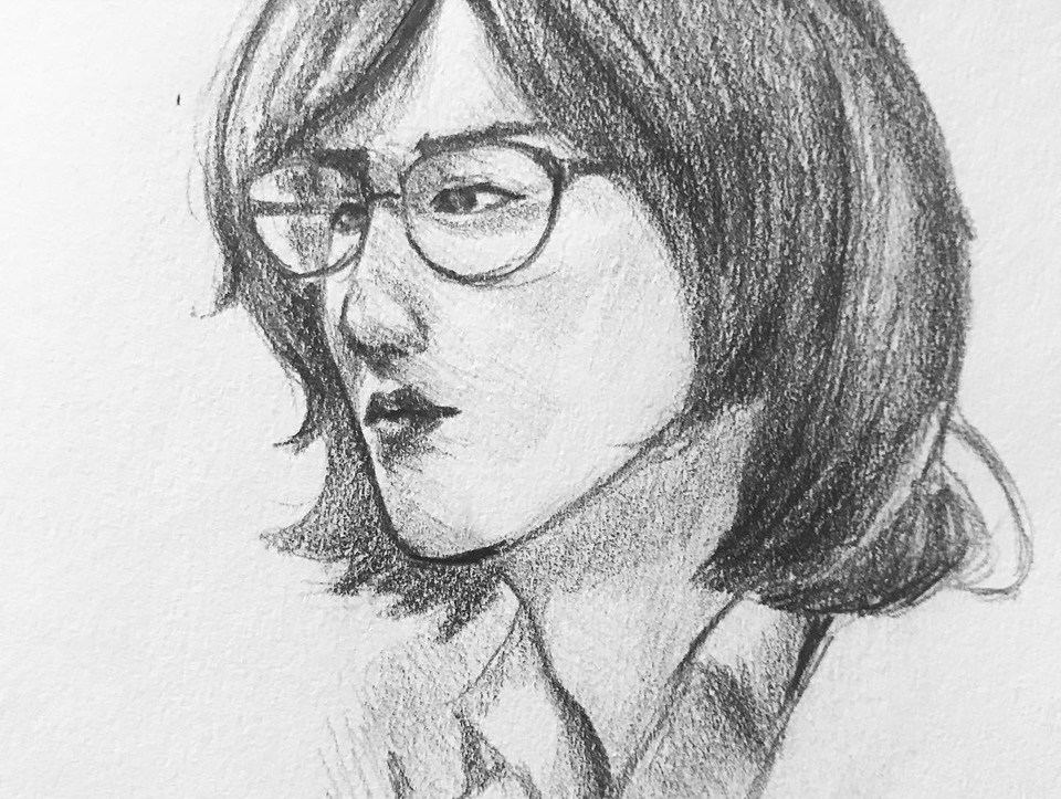 รับวาดภาพเหมือน บุคคลเพศหญิง ผมยาว สวมแว่นตา