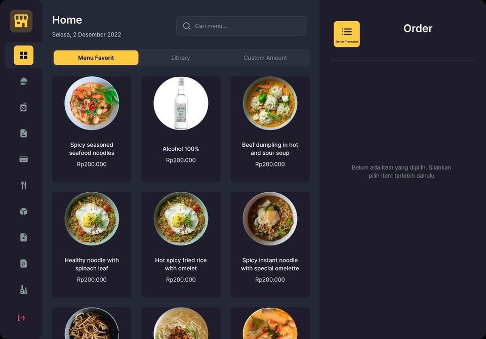 Jasa pembuatan aplikasi android - desain menu aplikasi pemesanan makanan untuk restoran online