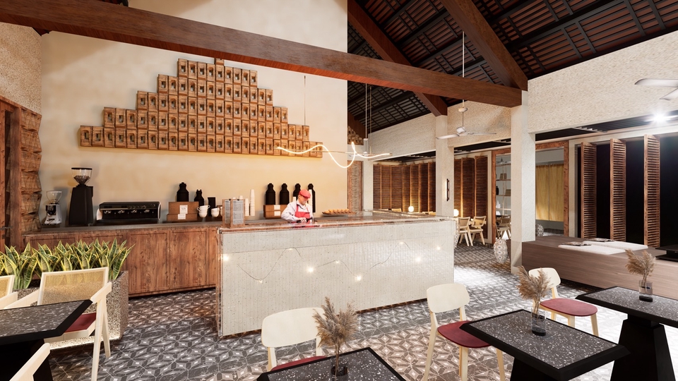 ออกแบบร้านกาแฟ3มิติ perspective รับทำภาพ3D