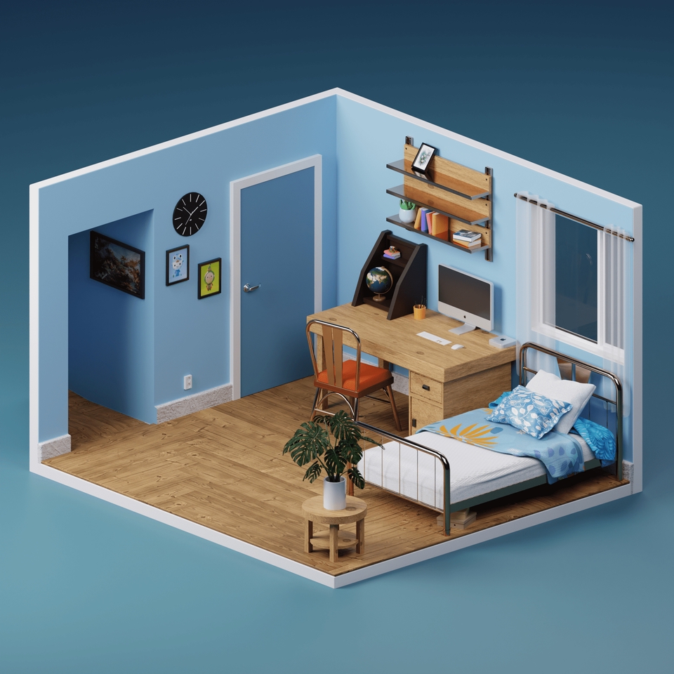 Jasa desain interior 3D untuk ruangan apartemen dengan tema minimalis modern.