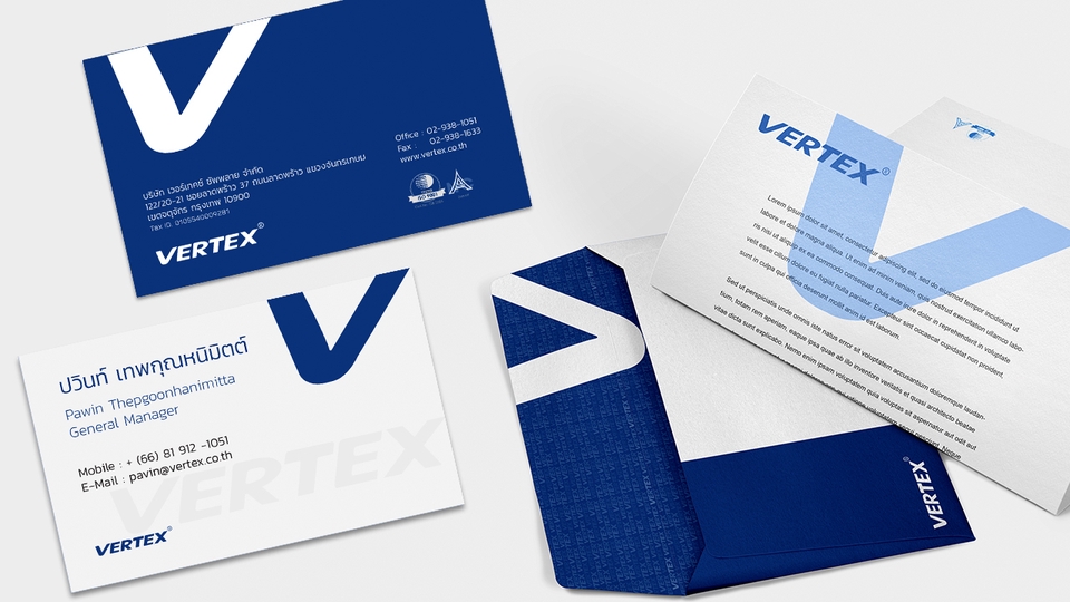 ออกแบบนามบัตร ออกแบบโบรชัวร์ ออกแบบแผ่นพับ ออกแบบโลโก้ บริษัท VERTEX บริการออกแบบสิ่งพิมพ์