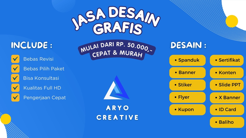 Jasa Desain Grafis Murah dan Cepat - Ayo Creative - Desain Spanduk, Flyer, Brosur, Kartu Nama, Undangan Pernikahan, Kalender, Sertifikat dan Lainnya.