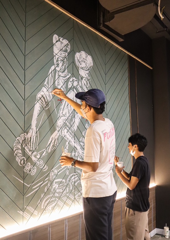 รับเพ้นท์ผนัง 3 มิติ ภาพวาดฝาผนังร้านอาหาร