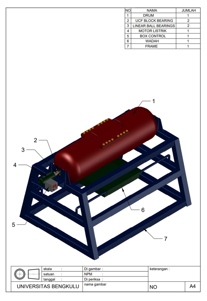 Jasa drafter autocad freelance untuk desain rangka mesin 3D