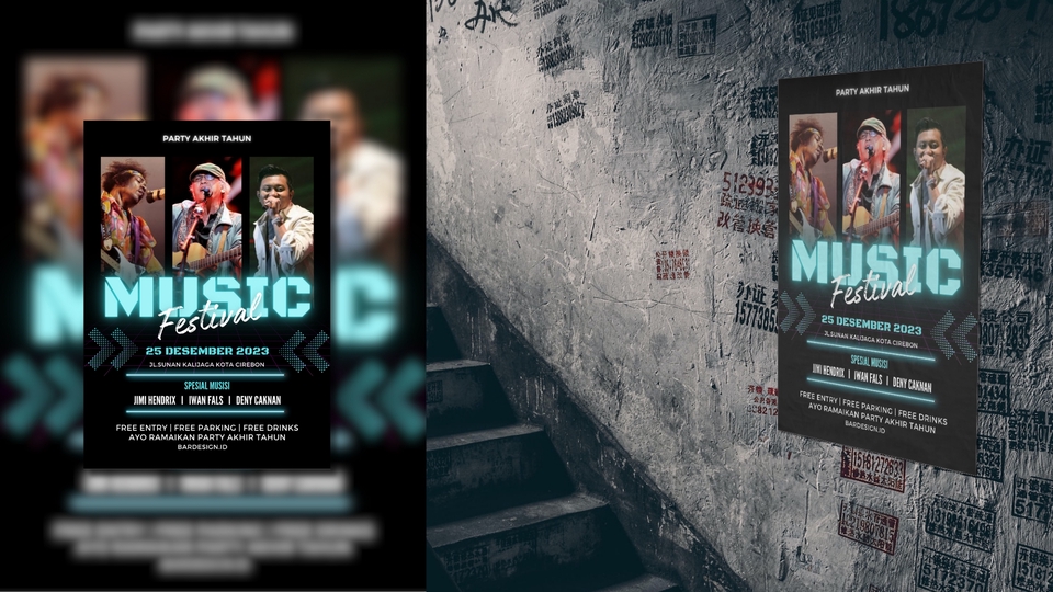 Desain spanduk musik festival keren dengan desain minimalis dan warna biru turquoise.