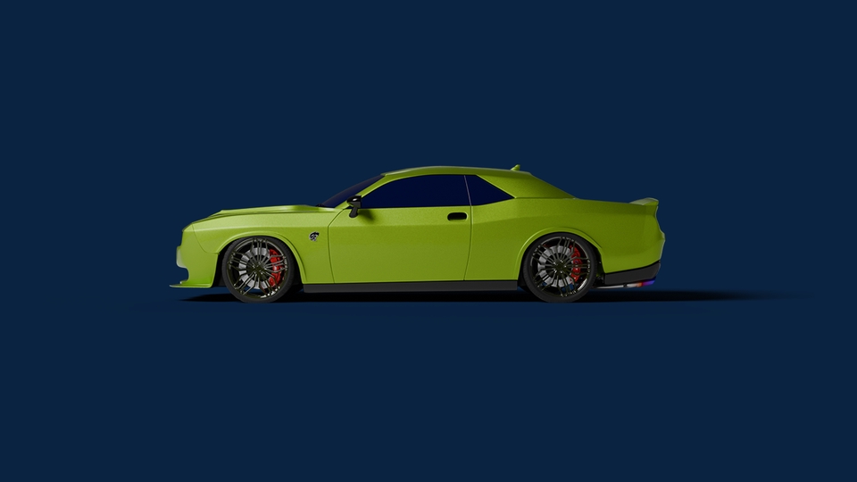 Jasa desain eksterior 3d mobil Dodge Challenger hijau untuk freelance
