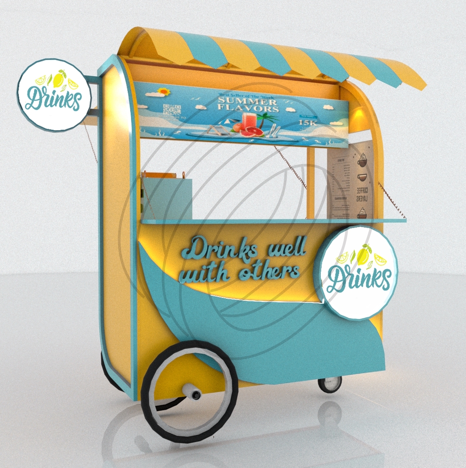 Jasa Desain 3D Gerobak Minuman Modern Minimalis, desain gerobak jualan minuman, jasa desain 3d, jasa gambar 3d, desain gerobak minimalis, desain gerobak unik, desain interior gerobak minuman.