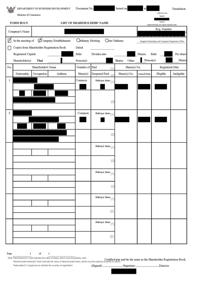 แปลภาษา - แปลหนังสือรับรองบริษัทและแบบฟอร์มกรมพัฒนาธุรกิจการค้า (DBD) TH-ENG - 11