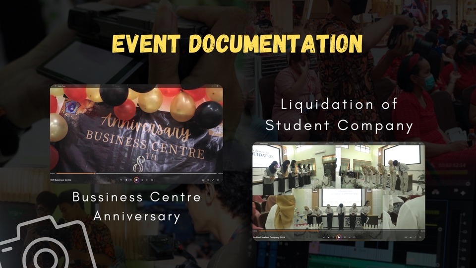 Jasa editing video untuk bisnis dengan video dokumentasi tentang likuidasi perusahaan mahasiswa dan anniversary pusat bisnis.