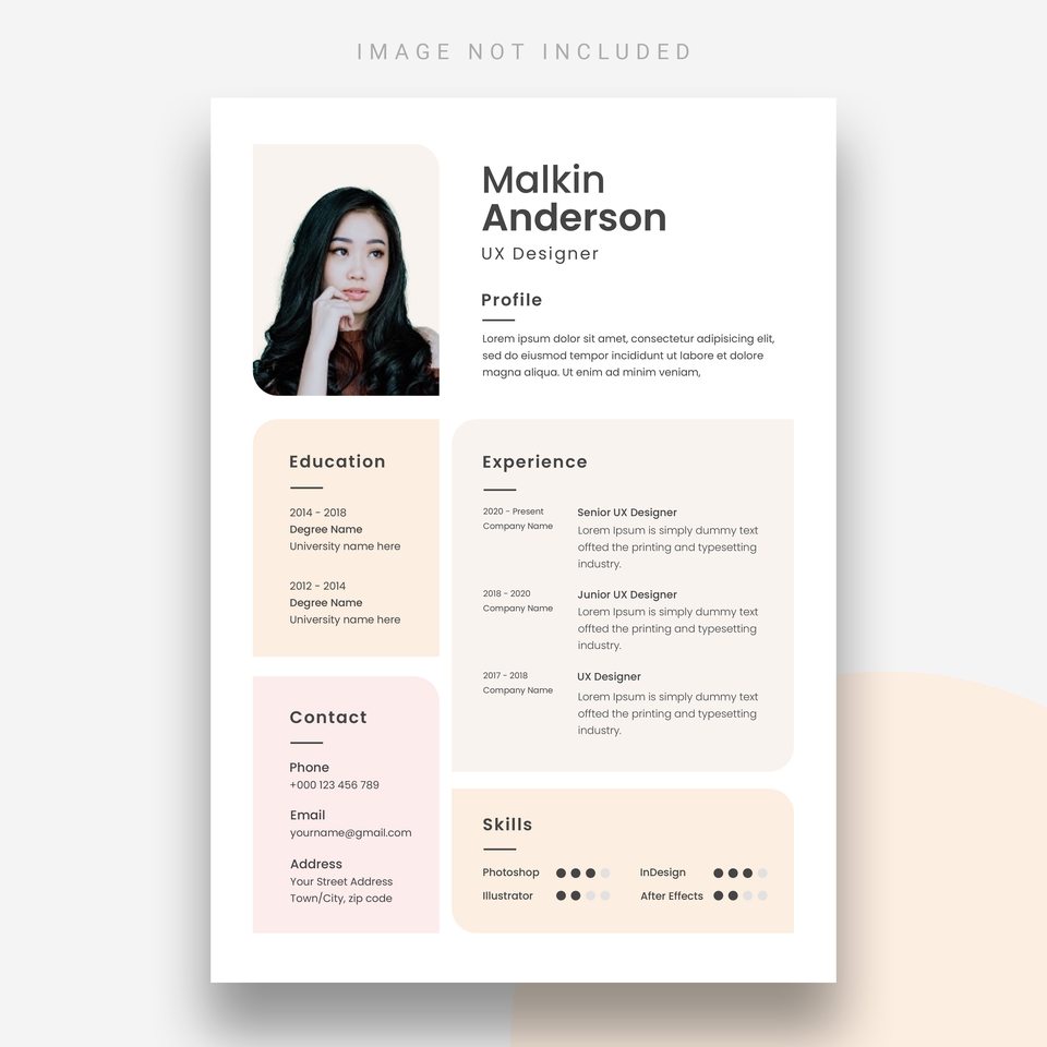 Desain CV profesional dan unik untuk Malkim Anderson, desainer UX.