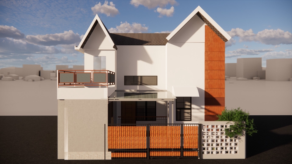 Desain Arsitektur (Denah 2D + 3D Rendering eksterior) + 3D Animasi 