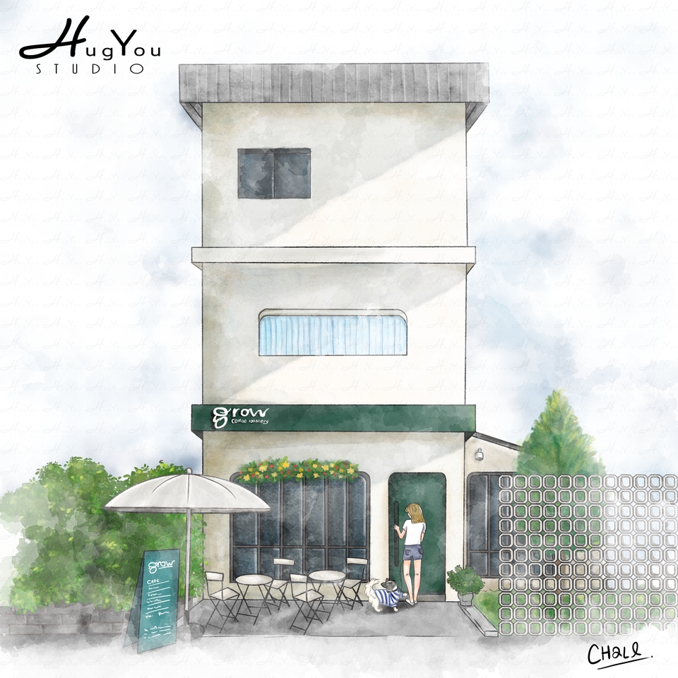 รับวาดภาพเหมือน ภาพประกอบร้านค้า สีน้ำ บรรยากาศสบายๆ