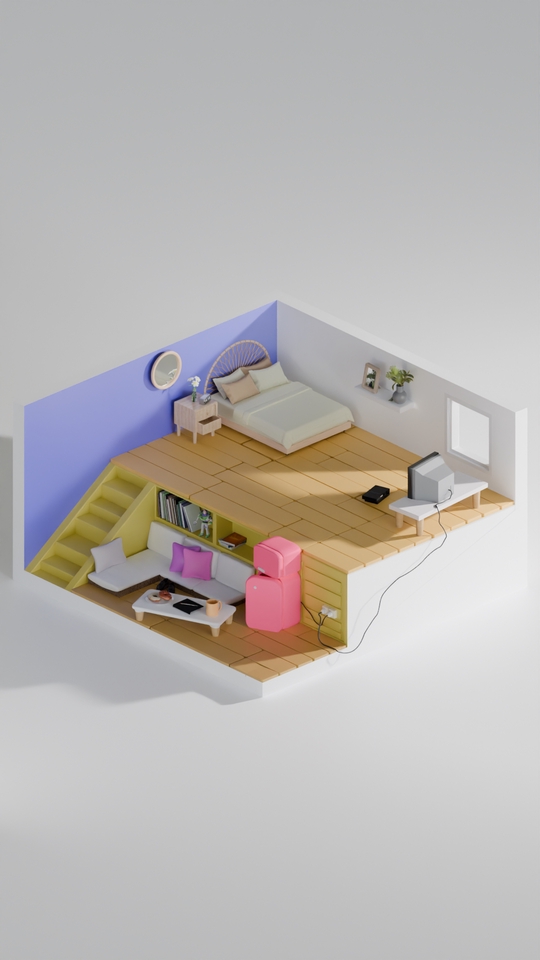 Jasa desain interior apartemen minimalis 3d dengan furniture dan aksesoris lengkap.