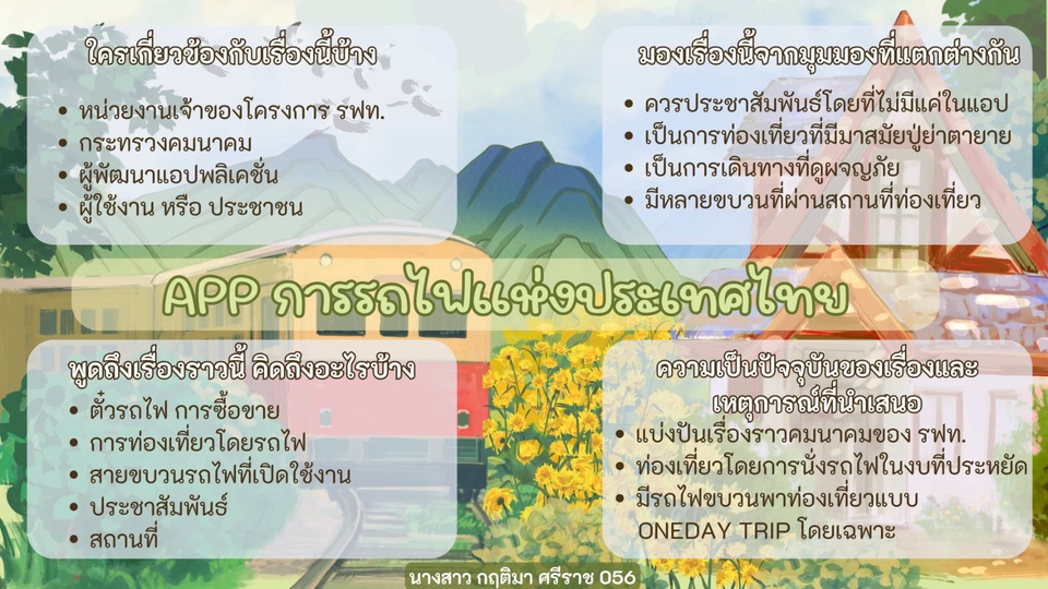 ออกแบบแบนเนอร์ Canva โปรโมทแอปการรถไฟไทย ทําสไลด์แนะนำเส้นทางท่องเที่ยว