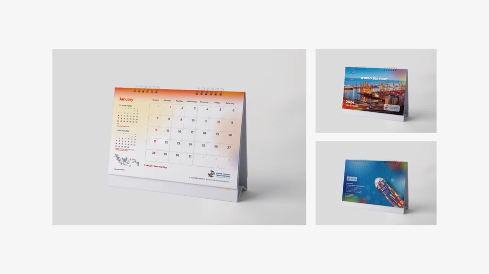 Desain kalender meja dengan desain unik dan elegan untuk branding perusahaan anda.