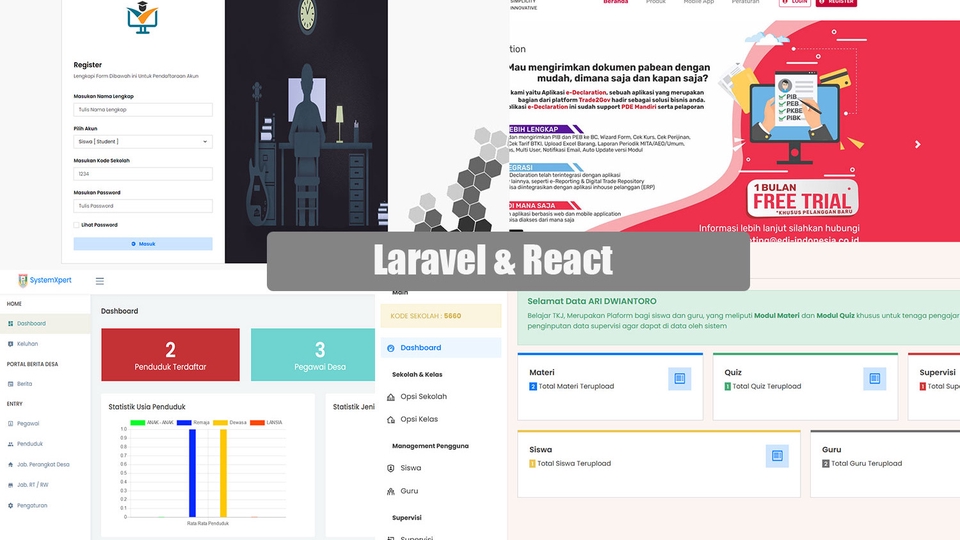 Jasa pembuatan website profesional dengan Laravel dan React untuk perusahaan dan toko online.