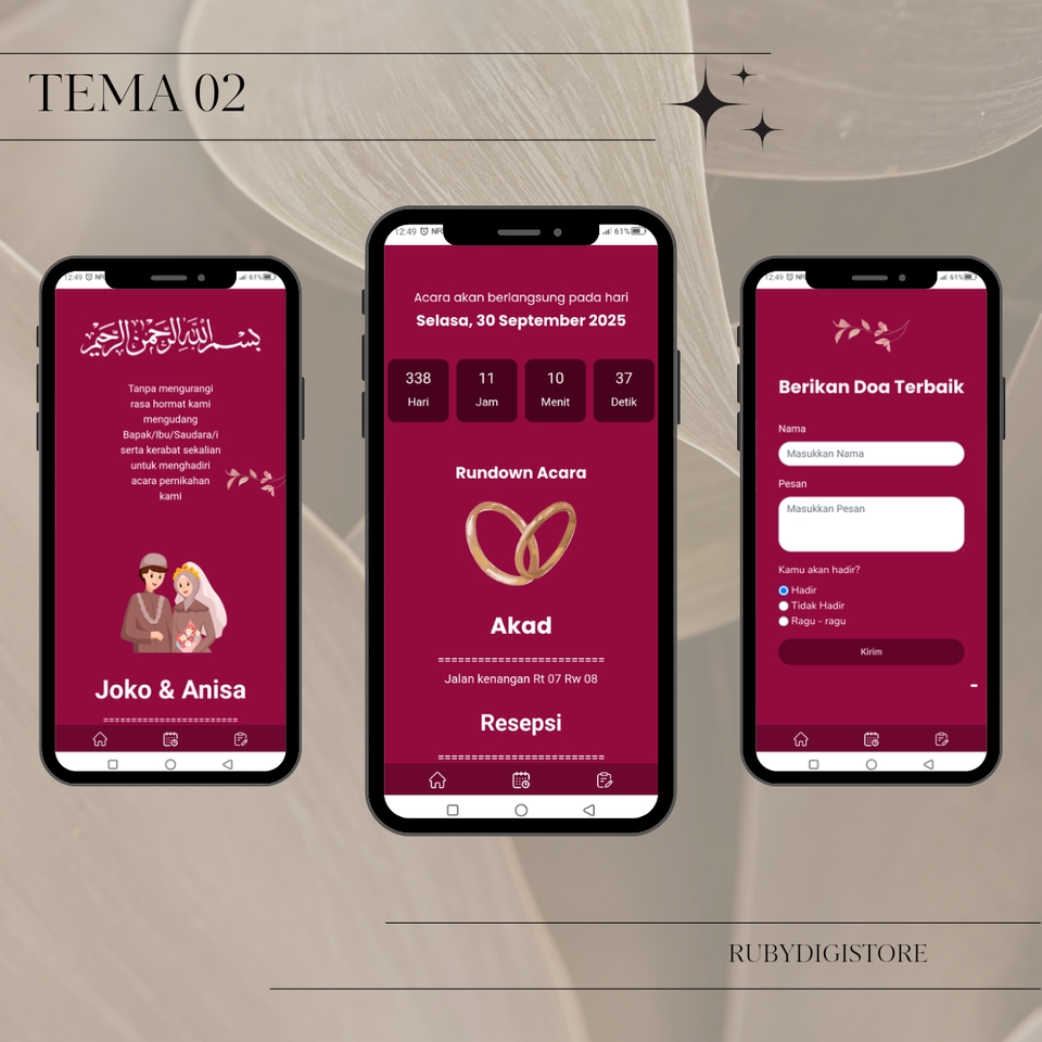 Jasa desain kartu ucapan selamat ulang tahun untuk pernikahan dengan tema pernikahan. Desain kartu undangan pernikahan digital modern. Jasa pembuatan kartu undangan online untuk pesta pernikahan. Desain kartu ucapan ulang tahun. Jasa buat kartu ucapan selamat pernikahan. Kartu undangan pernikahan elegan.