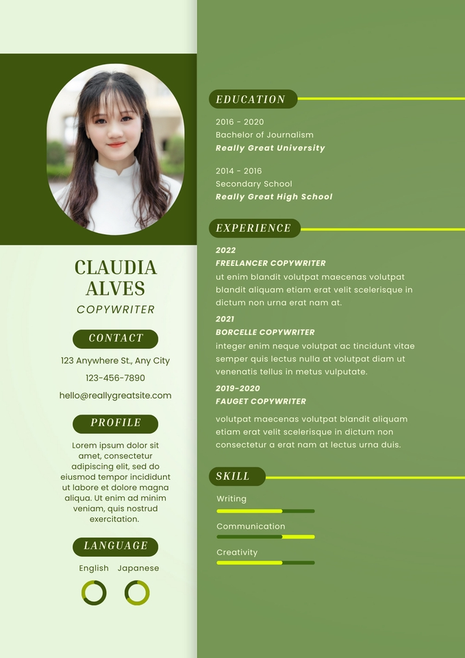 รับทำเรซูเม่ รับทำพอร์ต โปรไฟล์ Claudia Alves รับทำ CV รับทำ portfolio