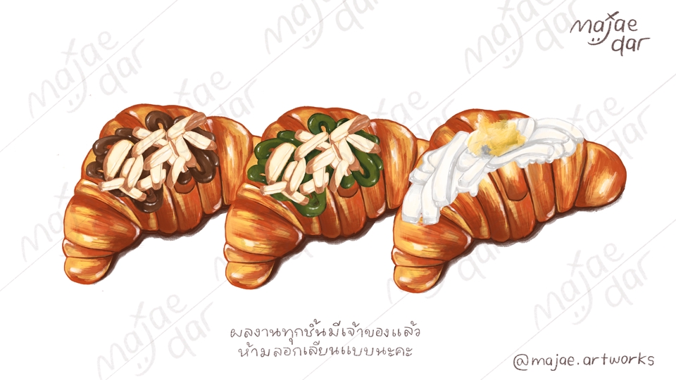 รับวาดรูปขนมปังครัวซองต์ digital painting วาดภาพประกอบ