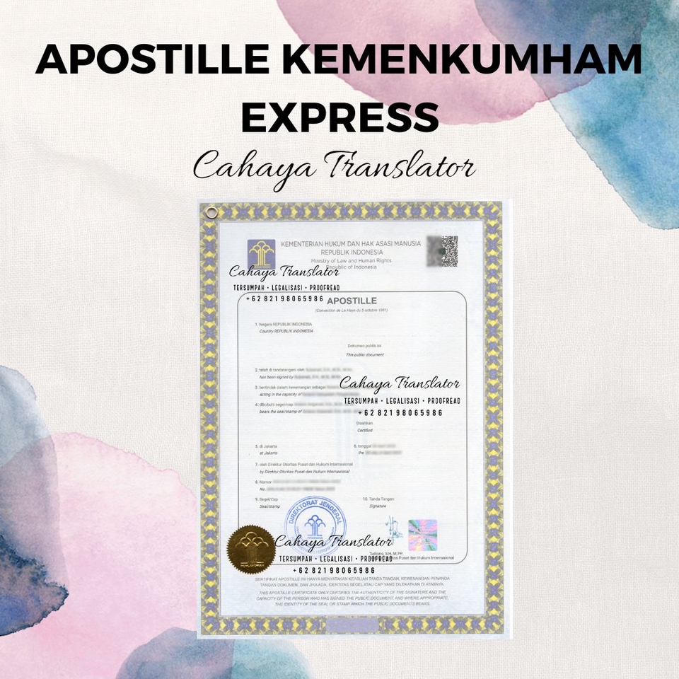 Apostille Kemenkumham Express Layanan Jasa Legal Terpercaya, Terlengkap, Cepat dan Murah oleh Cahaya Translator.