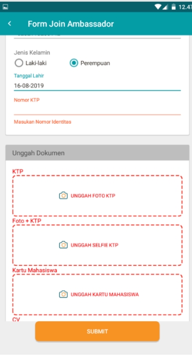 Jasa buat aplikasi android, form join untuk jadi ambassador aplikasi, dengan desain UI sederhana dan minimalis.