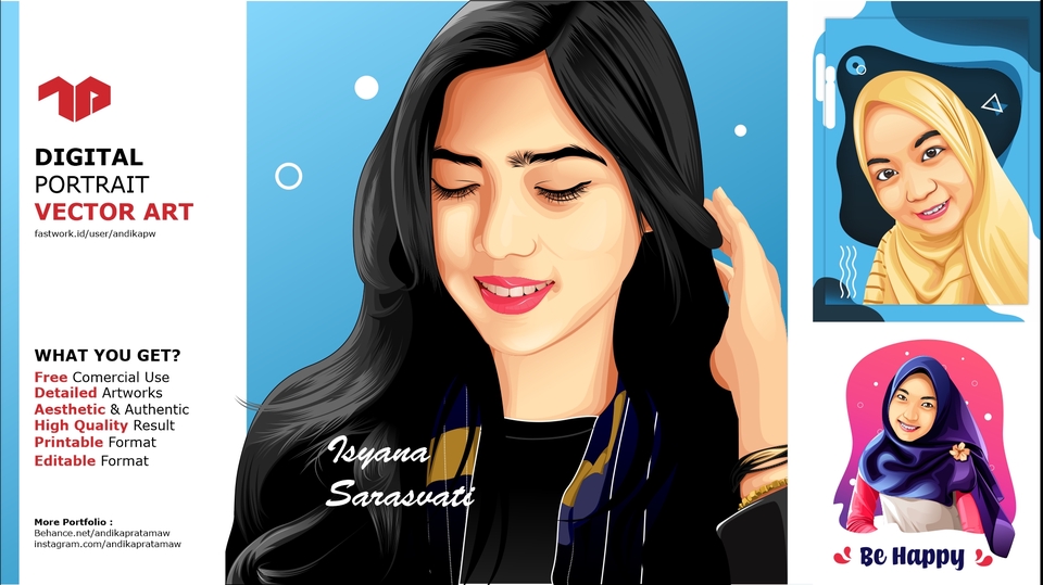 Gambar dan Ilustrasi - Desain Vector Portrait Art - Detailed  - 1