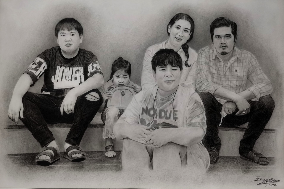 วาดภาพเหมือน Portrait - วาดภาพเหมือนลายเส้นดินสอ ขาวดำ - 9