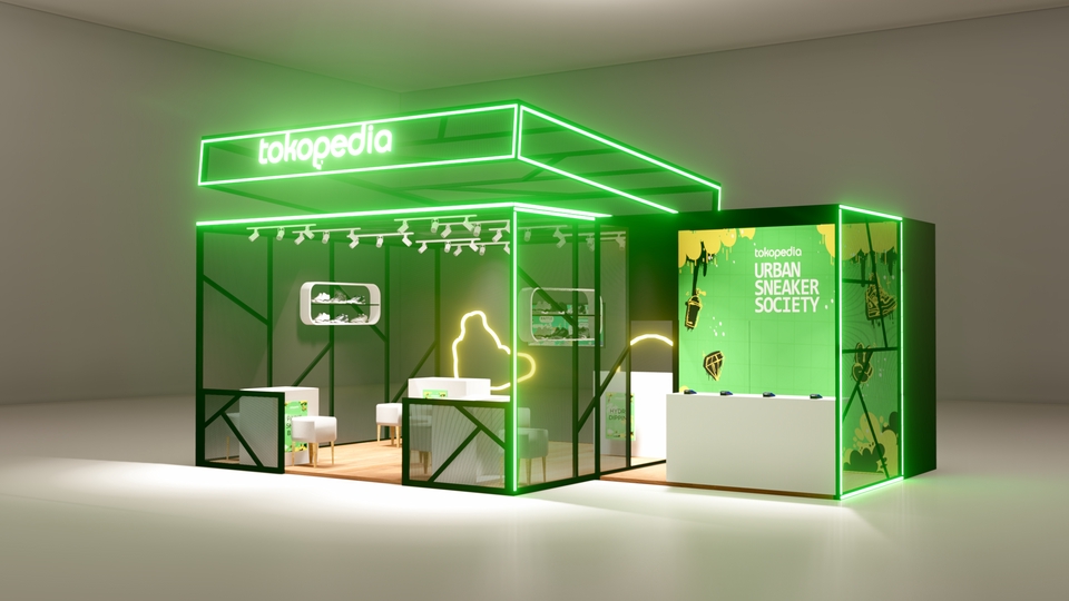 Desain Stand Pameran Tokopedia Urban Sneaker Society 3D