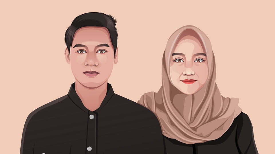 Jasa pembuatan karikatur pasangan dengan desain vektor wajah dan warna hitam putih.