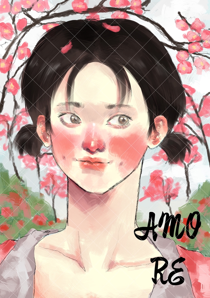 รับวาดรูปภาพประกอบ ภาพวาดดิจิตอล  สาวสวย ดอกไม้