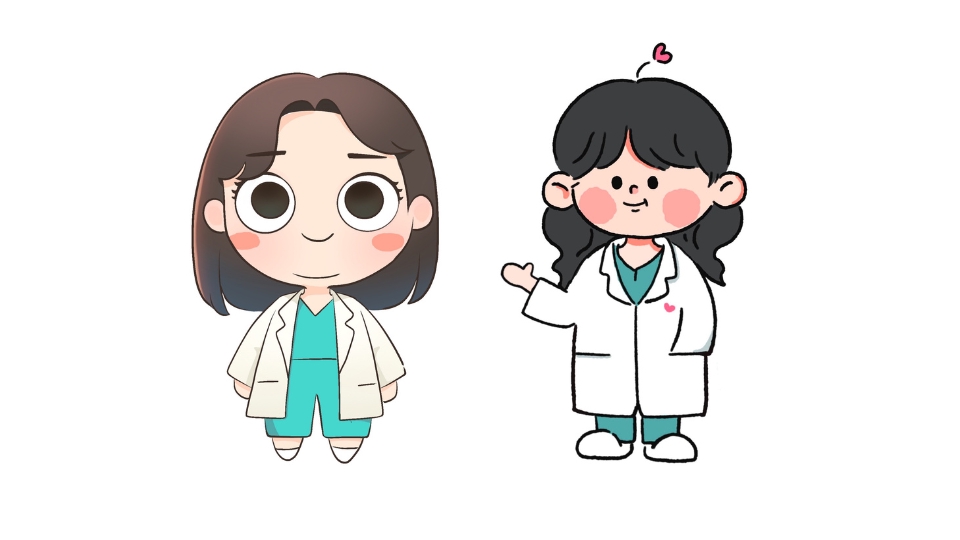 ออกแบบตัวละครหญิง 2 ตัว สไตล์ญี่ปุ่น น่ารักน่าเอ็นดู ใส่ชุดแพทย์